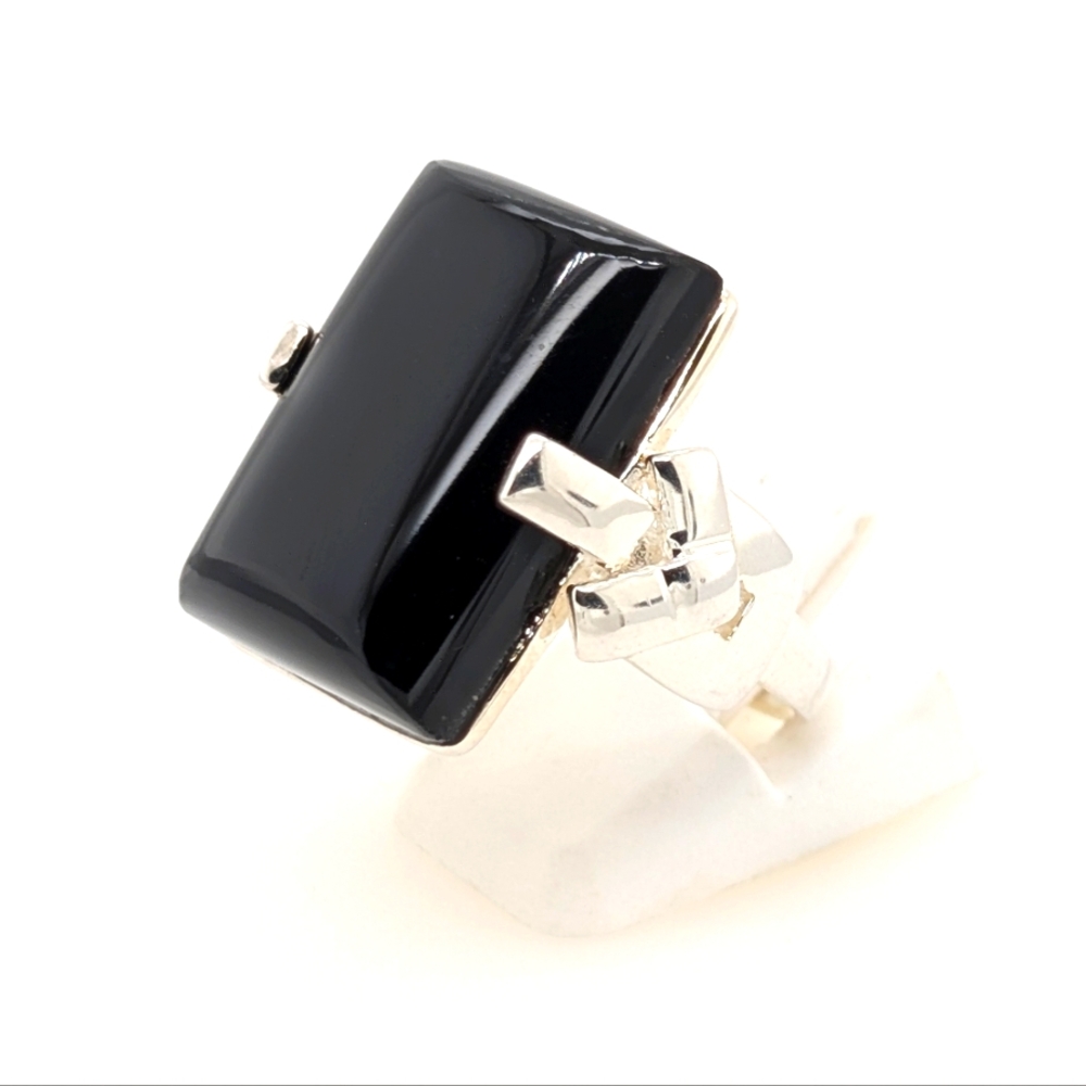 Sterling Silver Cocktail Ring W/ Rectangular Onyx… - image 3
